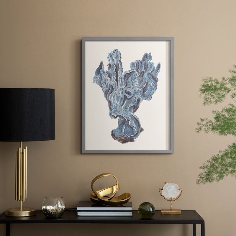 Reproduction encadrée Indigo Reef II - bois massif, H 11 po x l 9 po, Gris