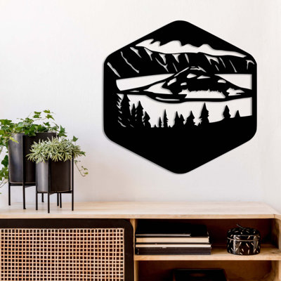 Crater Lake Metal Wall Art - Oregon National Park Landscape Decor - Scenic Mountain Lake Silhouette - Rustic Outdoor Wall Hanging - Modern Industrial Metal Sculpture - Nature Cabin Lodge Home Decor - Statement Art Piece