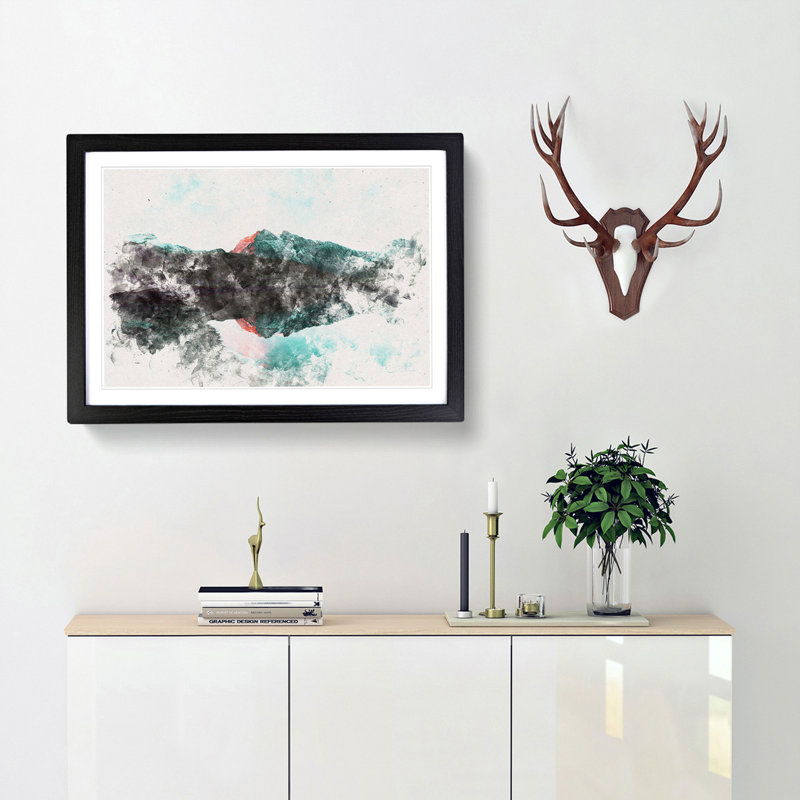 Mountain Reflection in France - Framed Print, 24cm H x 33cm W x 2cm D, Black Framed