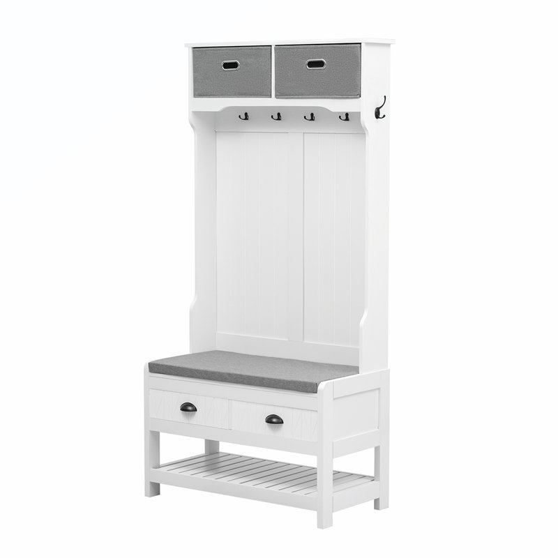Versatile Hall Tree with Multiple Storage Options for Entryways, White