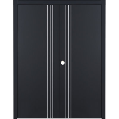 Glam G-Pro 004 - Porte intérieure double en stratifié noir doux pré-suspendu 36 po x 80 po