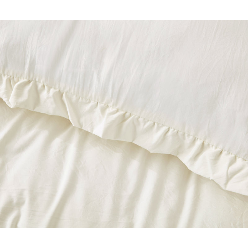 Nora Washed Microfiber Ruffled Comforter Set, Ivory, Full Comforter + 2 Standard Shams