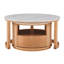 Table basse gigogne ronde avec plateau en marbre blanc, rangement à 2 niveaux et 1 tiroir pour une vie élégante et fonctionnelle