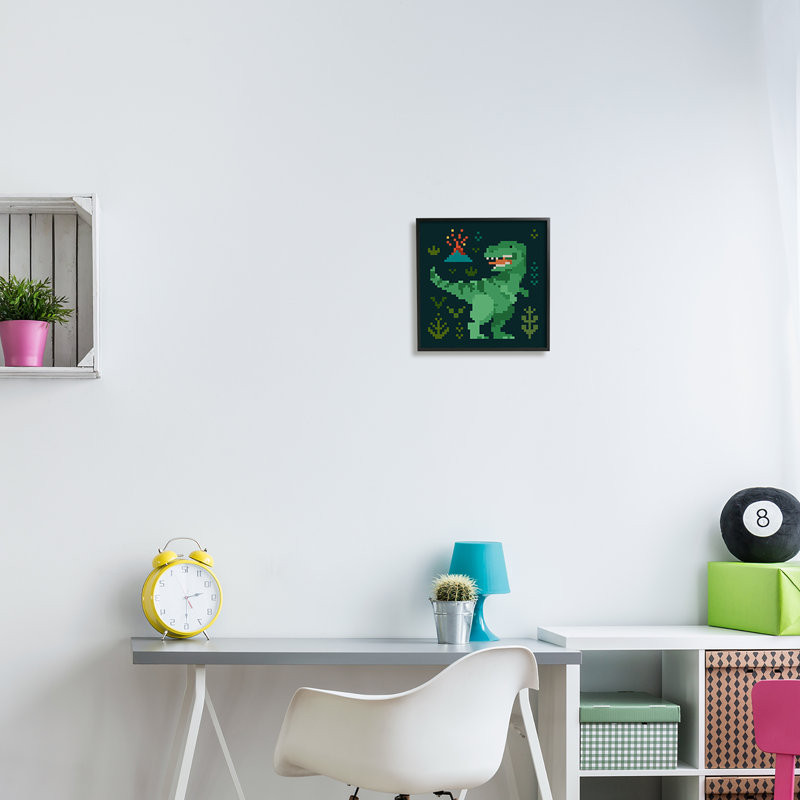 " Pixel Style Dinosaur ", 12" H x 12" W x 1.5" D, Midnight Black Framed Giclee