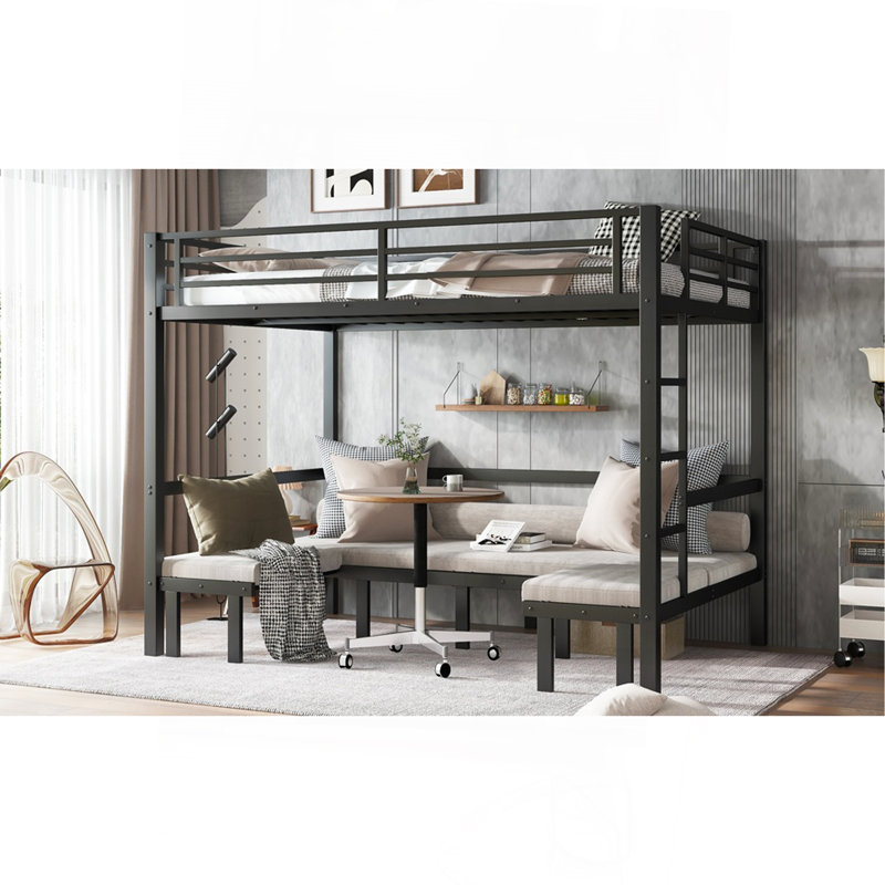 Queen Over Queen Size Pull-Out Metal Bunk Bed, Lower Bunk Can Be Pulled Out In Three Sections, Top Bunk Equipped With Safety Rails, Black.