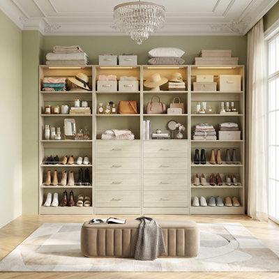 Bettyann Closet System With 8 Drawers, Sensor Light, Adjustable Shelves