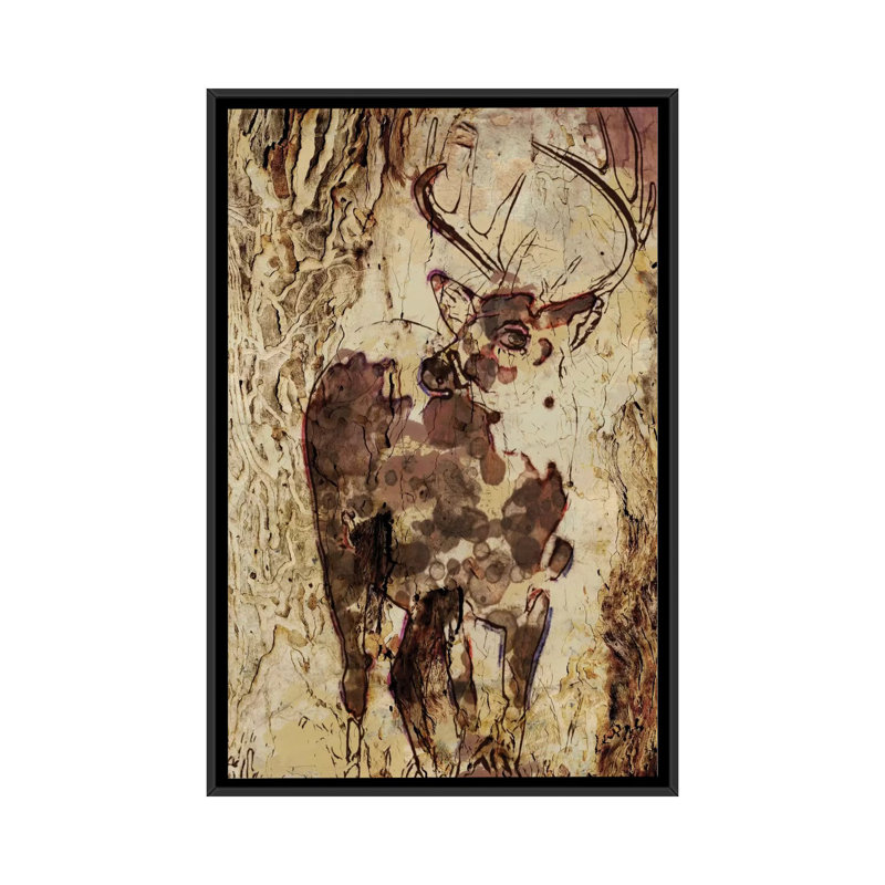 «Deer In The Forest», impression sur toile tendue, H 26 po x l 18 po x P 1,5 po, Toile avec cadre noir, Pas de tapis