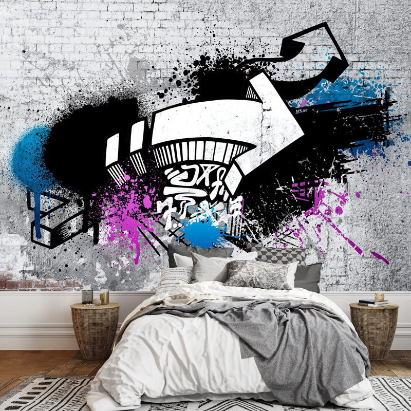 Flèche graffiti grand papier peint adhésif amovible pour la maison 001, L 66 po x l 96 po