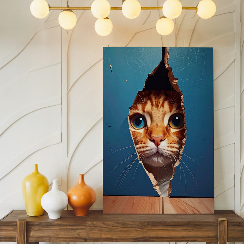 Toile Curby Tabby Peeking Through Wall, H 11 po x l 14 po