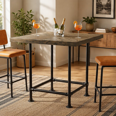 35.4" Square Bar Table, Cocktail Coffee Counter High Top Pub Table with Wood Tabletop