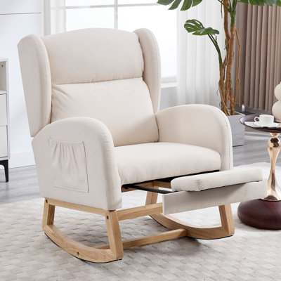 Fauteuil à bascule surdimensionné avec repose-pieds, fauteuil oscillant rembourré en peluche, fauteuil à bascule avec poche latérale, fauteuil de lecture décoratif pour le salon et l'allaitement