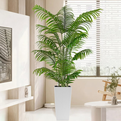 Automatic Watering System Faux Rattan Classic White Planter For Porch & Patio