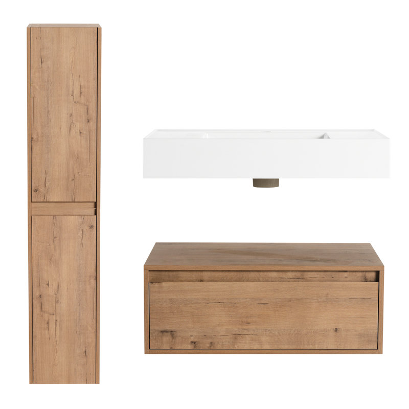 Armoire de salle de bain 30 pouces avec lavabo en résine et compartiments latéraux - Élégant lavabo contemporain au design moderne