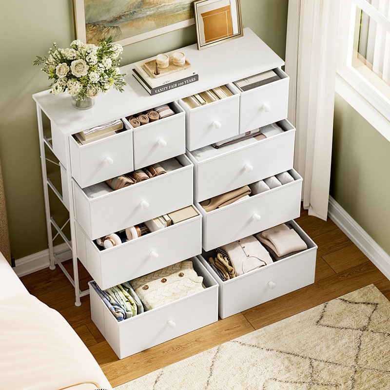 Commode avec commode en bois Ojaswi, 10 commodes en bois, Blanc