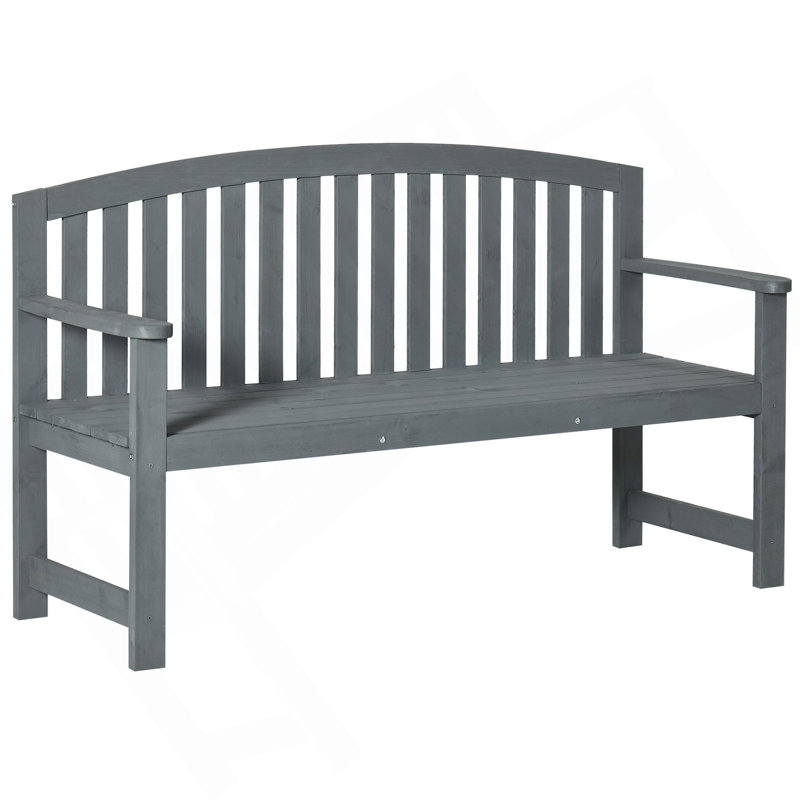 Outsunny 56" Outdoor Wood Bench, 2-Seater Garden Bench With Backrest And Armrest, Patio Bench For Patio, Porch, Poolside, Balcony, Gray