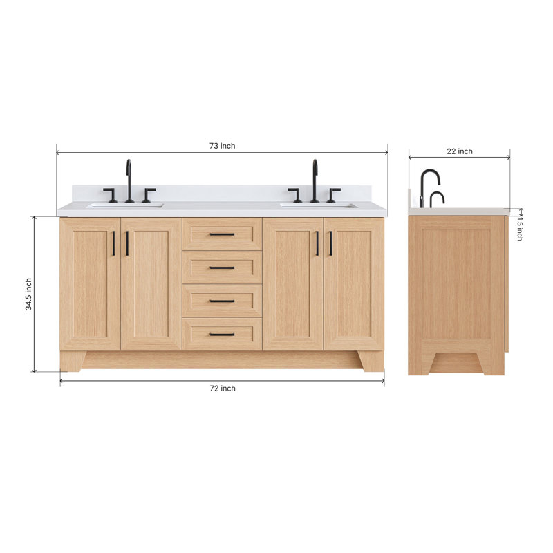 73 IN.  Single Bathroom Vanity, White, Rectangular,  White Quartz