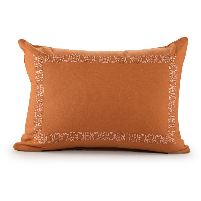 Sunniva Cinnamon Embroidered Cotton Rectangle Throw Pillow