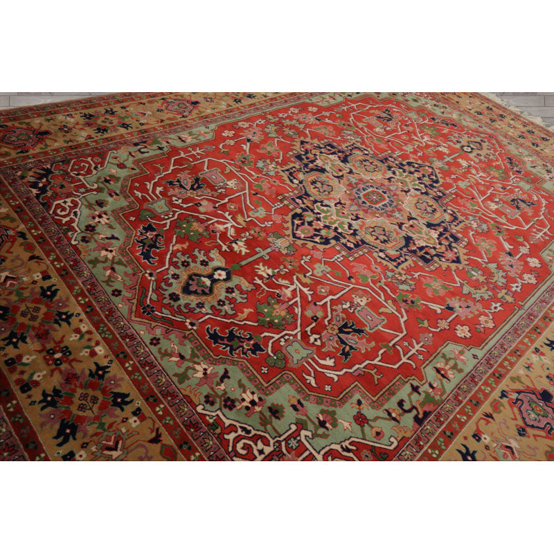 Tapis traditionnel corail en laine noué à la main 9x12