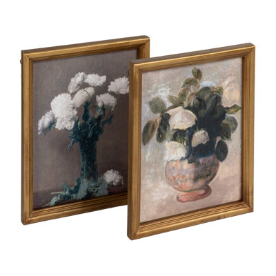 2-Piece Wood Framed Vintage Reproduction Flower Wall Décor