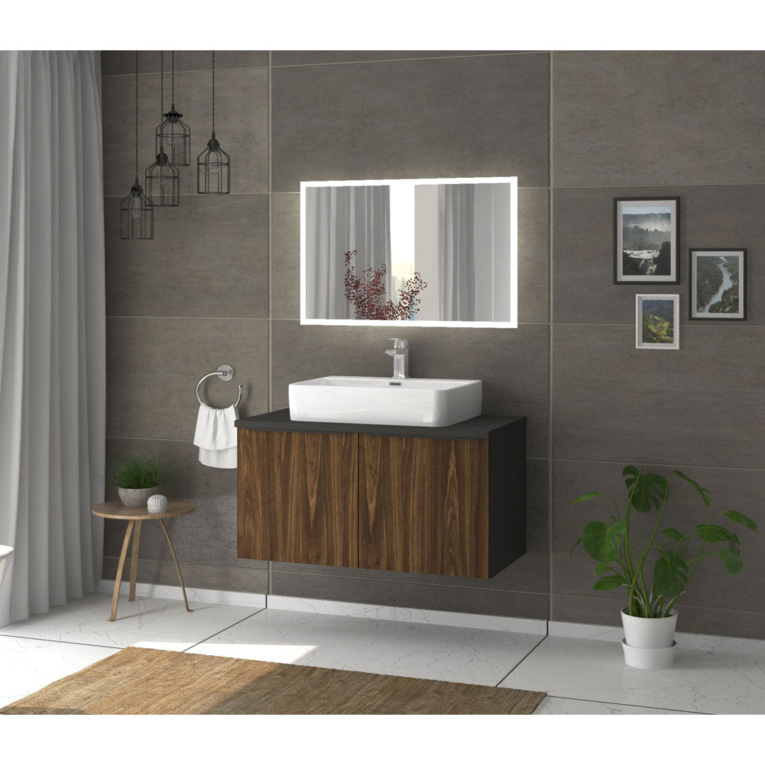 Odin washbasin with base cabinet, 96cm, alpine white / rustic oak / oak, metal handles