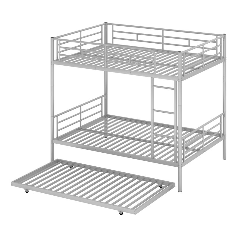 Metal Bunk Bed With Trundle, Silver