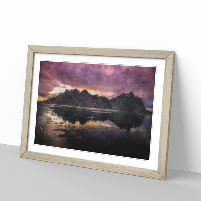 Black Sand Beach Iceland Painting 1 Piece Single Picture Frame Wall Art on MDF, 24cm H x 33cm W x 2cm D, Oak