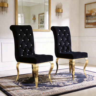 Frodo Black Velvet Upholstered Dining Chairs