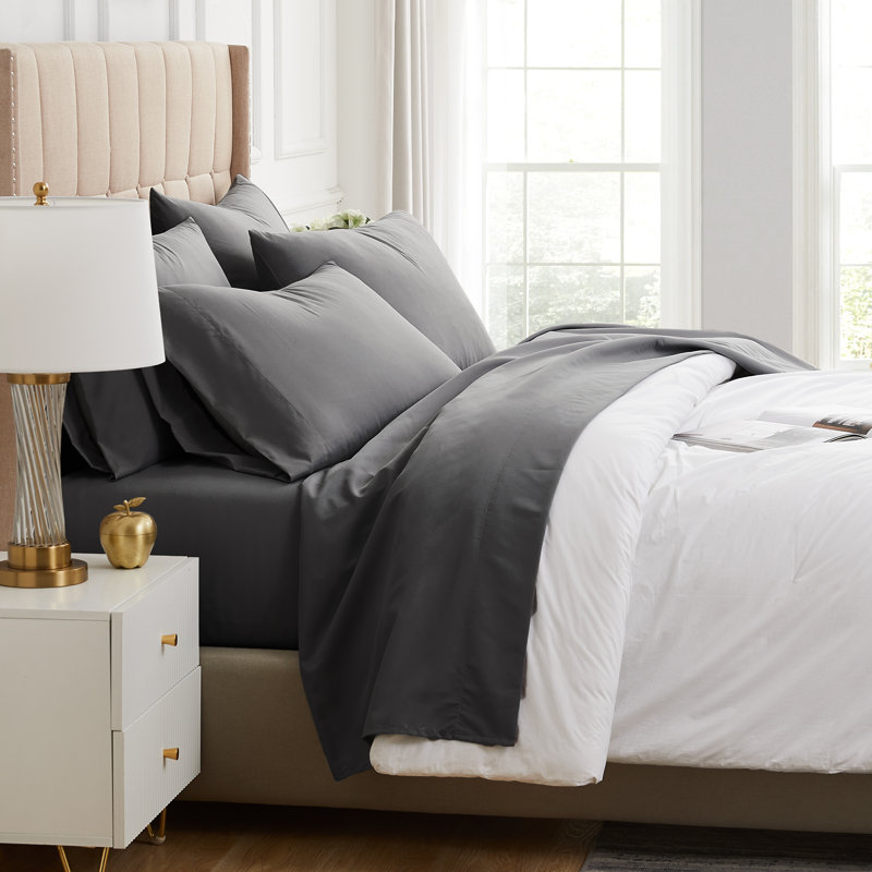 Southshore Fine Linens Southshore Basics Sheet Set in Slate, 100 GSM Double-Brushed Microfiber 16 Inch Deep Pocket Bedding with 2 Fitted Sheets, 1 Flat Sheet and 4 Pillowcases, Split King