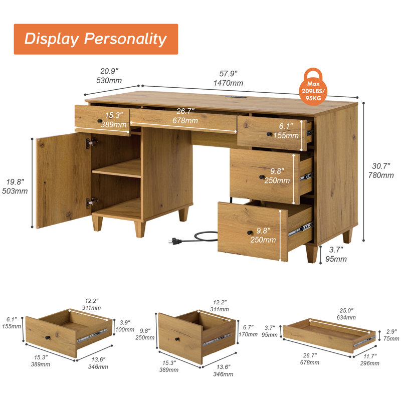 2 Pieces Bedroom Furniture Set, Queen Size Solid Wood Canopy Bed And 58" Vanity Desk With Drawers And Storage Cabinet