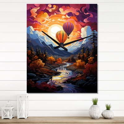 Orange Hot Air Ballon Collage II - Hot Air Balloon Wall Clocks