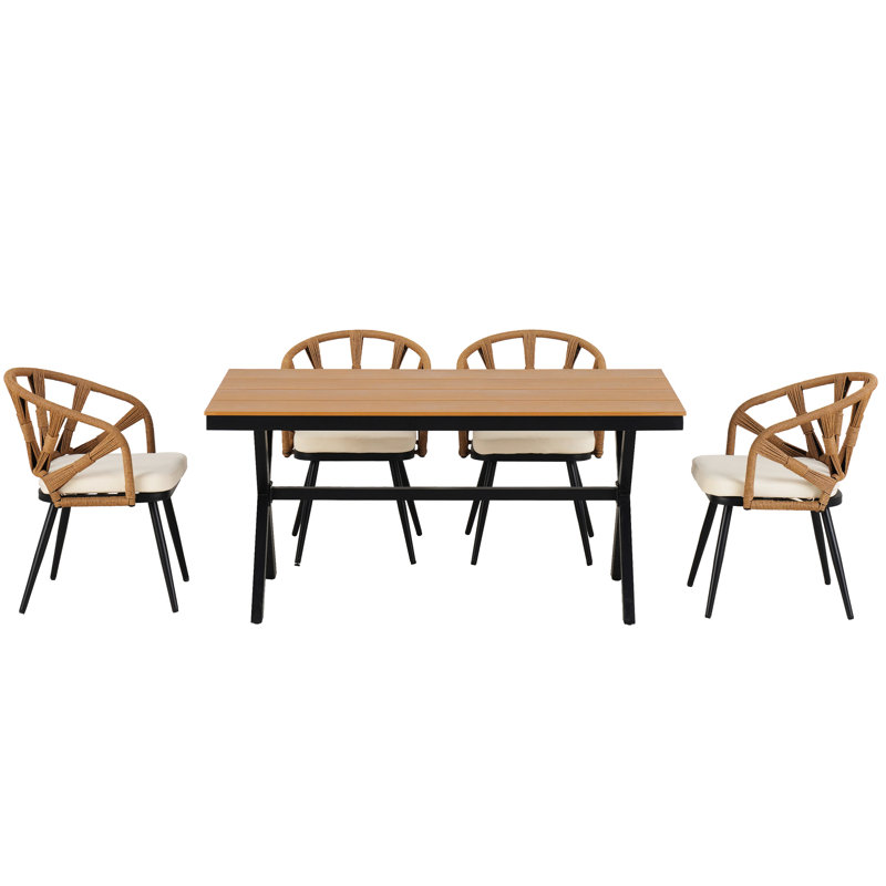 Weather- Outdoor With Pe Chairs & Table Modern Base Jumping Plastic Wood For Use, Dark Yellow