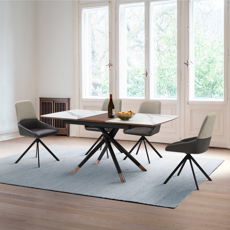 Chaises de salle à manger pivotantes modernes Jiahang avec dossier rembourré et pieds en métal noir, Gris clair et foncé
