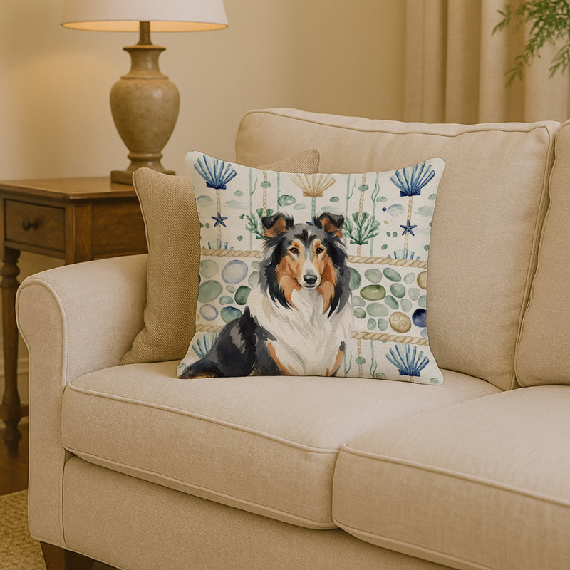 Coussin décoratif en verre Tricolor Collie, Carré 14 po, Colley tricolore