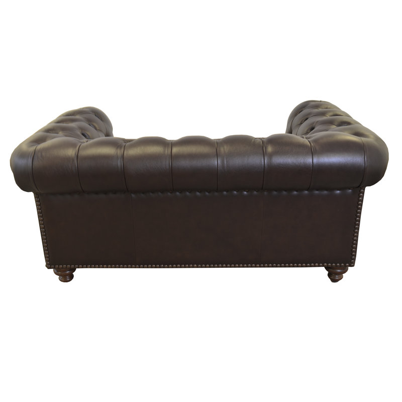 Stavri Upholstered 95'' Sofa, Brompton Espresso Genuine Leather