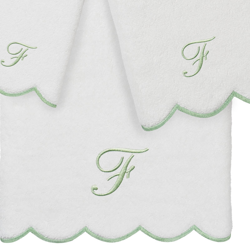  Ensemble de serviettes personnalisées 100% coton ADORNIA, F, Blanc/vert, Ensemble 3 serviettes de bain