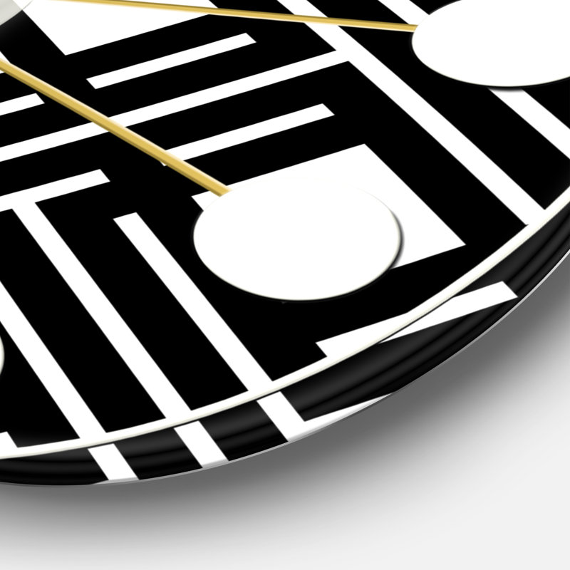 Motif géométrique monochrome II - horloge murale moderne Mid-Century, Moyenne