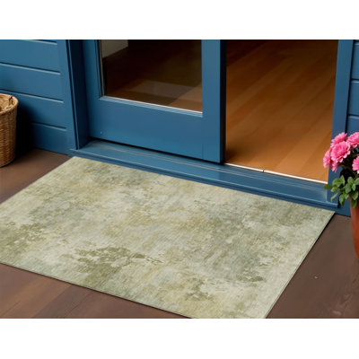 Tapis extérieur lavable abstrait beige et sauge 3 pi x 5 pi