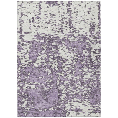 9' X 12' Lavender And Ivory Abstract Washable Indoor Outdoor Area Rug