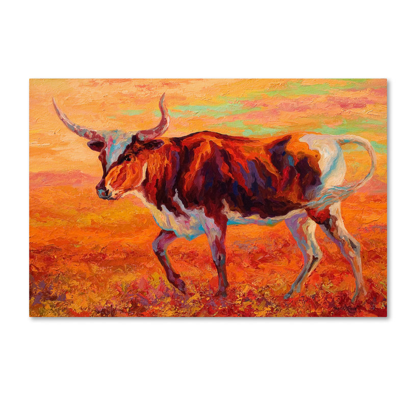 « longhorn heifer », reproduction sur toile tendue, H 12 po x l 19 po x P 2 po