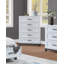 Commode bicolore blanche à 5 tiroirs, meuble de rangement de chambre en bois d'acacia de style transitionnel avec tiroirs doublés de feutre