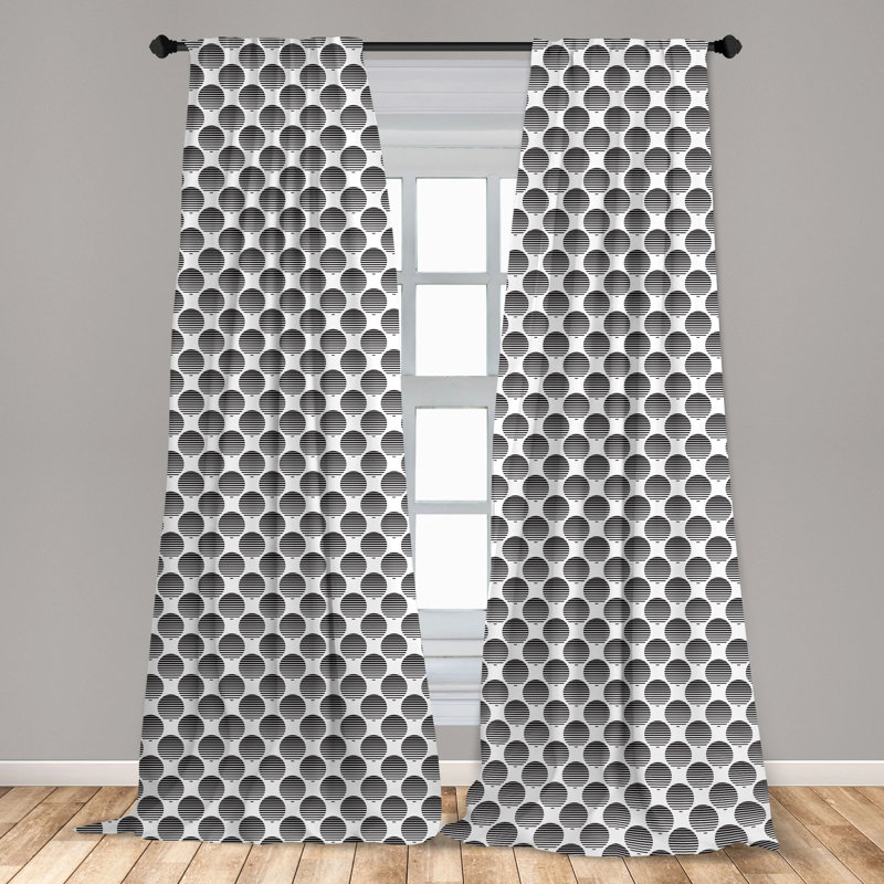 Black and White Geometric Polyester Rod Pocket Curtains, 28" x 84"