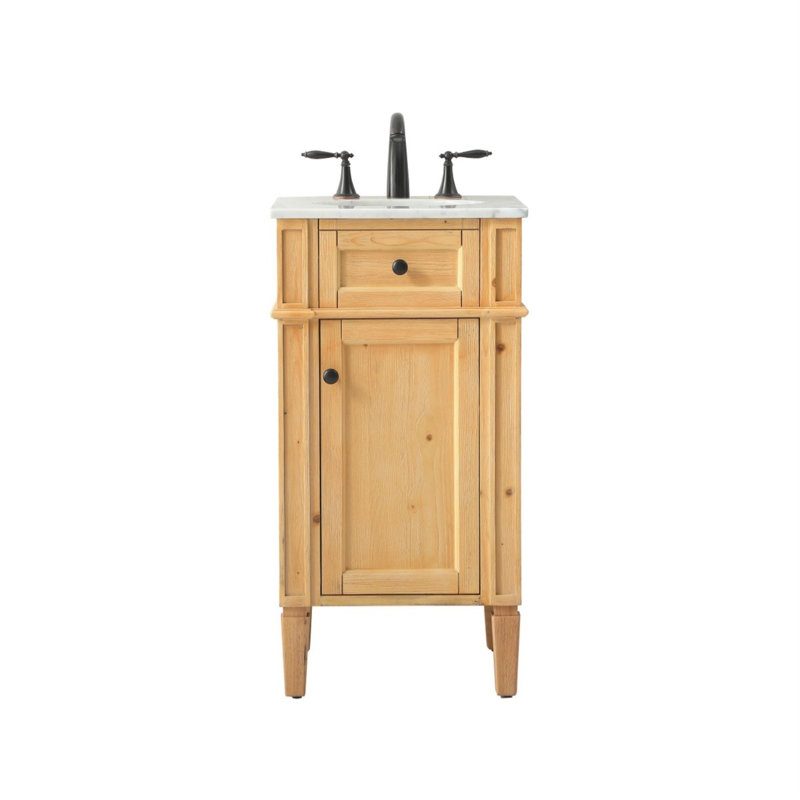 Rivers 18'' Single Bathroom Vanity with Marble Top, Natural Wood