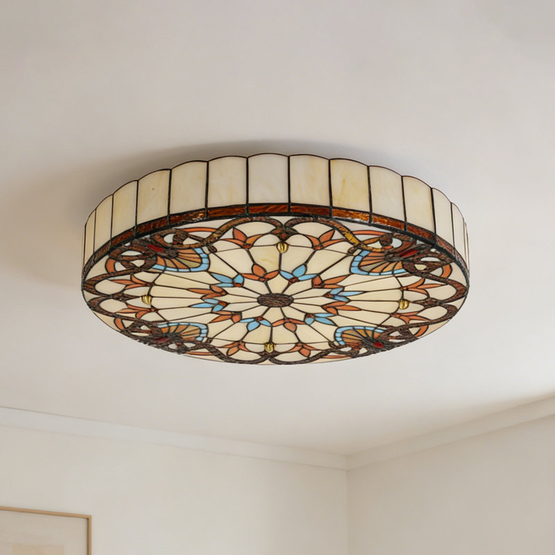 20" 4 - Lights Vintage Tiffany Stained Glass Flush Mount Dimmable