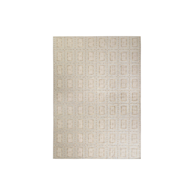 Scandinavian Hand Knotted Wool Geometric Area Rug, Rectangle 10' x 14'