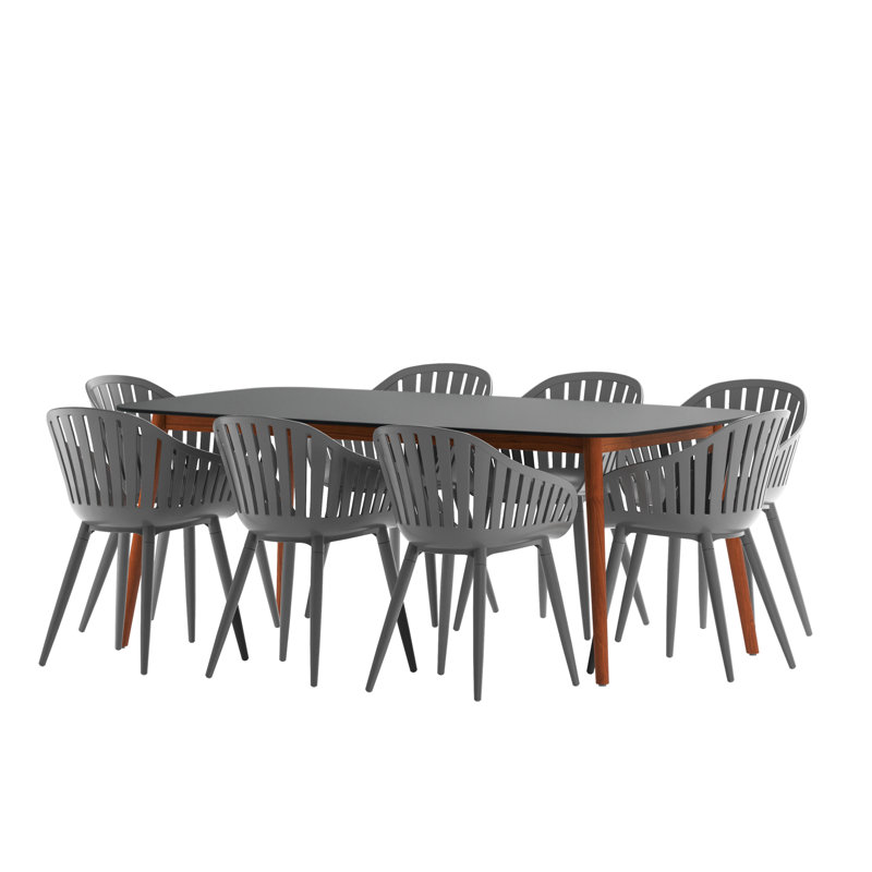 Alyisa 8 - Person Patio Dining Set with Rectangular Table, Black