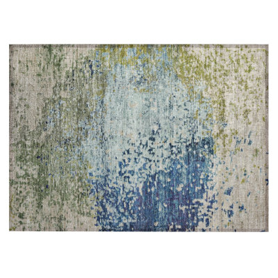 Machine Washable Indoor/Outdoor Xhevrie Blue Rug