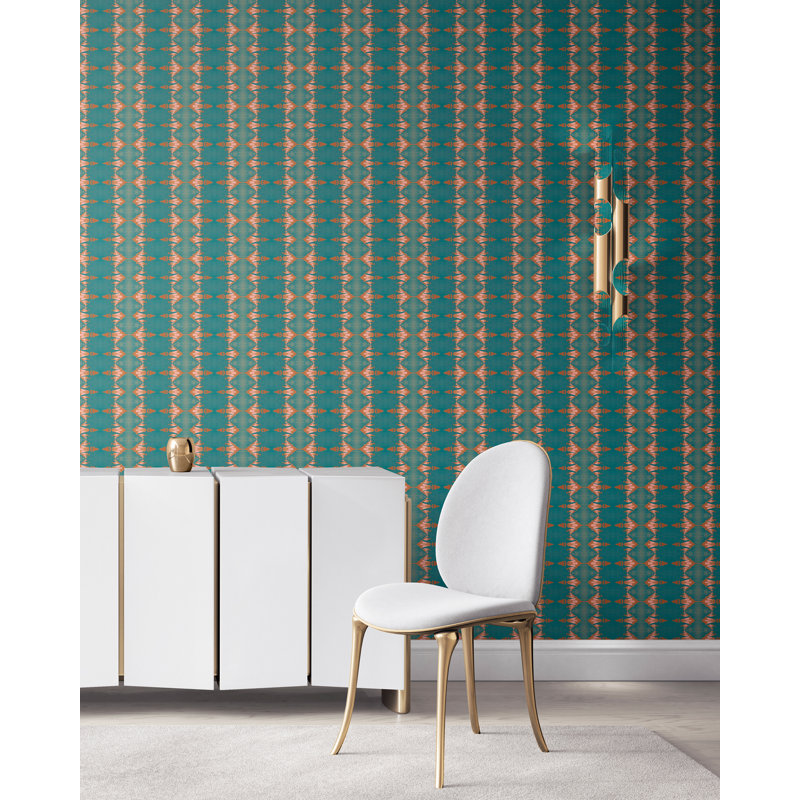 Evelyn | Abstract Ikat Stripe Wallpaper Double Roll, Blue/Brown/Pink/Teal
