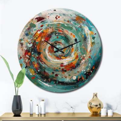 Spiral Marriage Of Electric Amber And Teal II Wall Clock