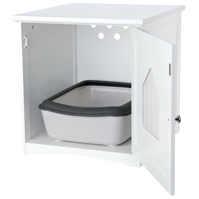 White Wooden Cat Litter Box Enclosure with Front Door