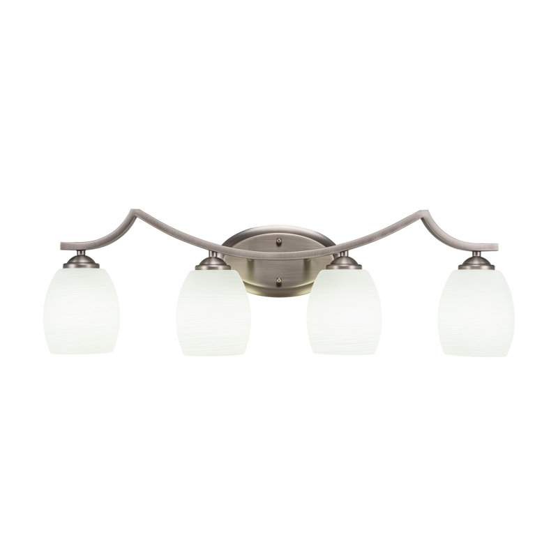Barre d'éclairage de salle de bain 4 lumières Zilo au fini graphite avec verre en lin blanc de 5 po